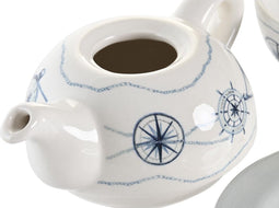 Theepot Spel DKD Home Decor Blauw Wit 750 ml Dolomite (3 Stuks)