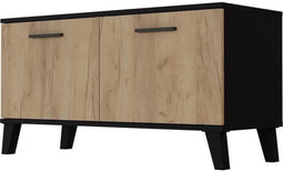 THEO 2 Deurs schoenenkast - Rustiek eiken melamine en zwarte omlijning - 8 tot 10 paar - L100 x D40 x H52 cm