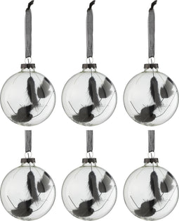 J-Line kerstbal Rond Gedroogde Hazenstaart - glas - zwat - small - doos van 6