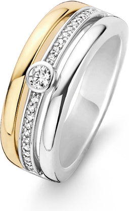 TI SENTO Dames Ring - 925 zilver - Zirkonia met geel verguld - Maat 17.75 mm / maat 56 - 12094ZY