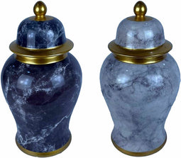 Tibor DKD Home Decor 22 x 22 x 42 cm 22 x 22 x 44 cm Porselein Blauw Gouden Marmer Modern (2 Stuks)