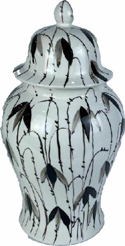 Tibor DKD Home Decor Porselein Zwart Wit Orientaals Blad van een plant (22 x 22 x 42 cm)