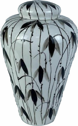 Tibor DKD Home Decor Porselein Zwart Wit Orientaals Blad van een plant (23 x 23 x 33 cm)