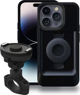Tigra Telefoonhouder Fiets Fietsstuur Bevestiging | Tigra FitClic Neo Motorcycle Kit Apart hoesje Apple iPhone 14 Pro Zwart
