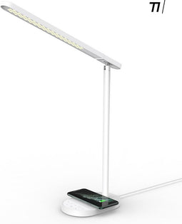 TIKKENS Bureaulamp led Dimbaar - Draadloze Oplader & USB Opladen - Wireless Charger - Wit