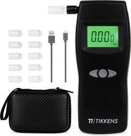 TIKKENS® Digitale Alcoholtester - Geschikt voor Frankrijk, Nederland, België, ... - Alcoholtest - USB Oplaadbaar - Blaastest Alcohol - 10 Extra Mondstukjes - Zwart