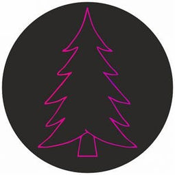Timmers - Tas Etiket / Sticker Kerst: 'Kerstboom' 90mm mat zwart met metallic magenta 200 stuks
