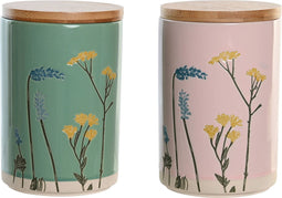 Tin DKD Home Decor 11,5 x 11,5 x 17,5 cm Gebloemd Roze Groen Bamboe Keramiek Shabby Chic (2 Stuks)
