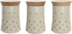 Tin DKD Home Decor Beige Bamboe Keramiek Stippen 10 x 10 x 16 cm (3 Stuks)