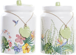 Tin DKD Home Decor Tuin Multicolour Tropisch 1 L 12 x 12 x 16 cm (2 Stuks)