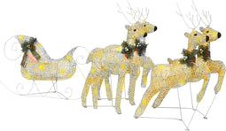 vidaXL - Buitenkerstversiering - rendieren - en - slee - 100 - LED's - goudkleurig