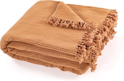 Tiseco - Deken SUZETTE - Mousseline zomer plaid met franjes - 130x160 cm - Indiantan