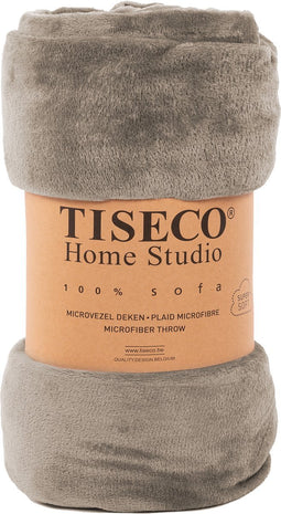 Tiseco Home Studio Plaid - Taupe Effen Microflanel - 150 x 200 cm - - 3228 TAUPE-150 x 200 cm