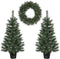 Black Box Trees Glendon Set van 2 Kerstbomen en 1 Krans met LED Verlichting - Groen