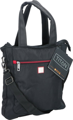 Titan Schoudertas met Rits - Tote Bag - 33,5 x 6,5 x 33,5 CM - Hoofd- en Voor Vak met Rits - Ideaal voor Werk en Reizen - Zwart/Rood