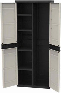 TITANIUM PLASTIKEN Kledingkast met 2 deuren en planken L70 x B44 x H176 cm Beige en zwart assortiment TITANIUM Binnen / buiten