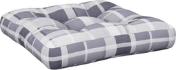 vidaXL - Palletkussen - 50x50x12 - cm - stof - ruitpatroon - grijs