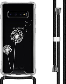iMoshion Hoesje Geschikt voor Samsung Galaxy S10 Plus Hoesje Met Koord - iMoshion Design Hoesje met Koord - Wit / Transparant / Dandelion