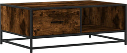vidaXL - Salontafel - 90x57x35 - cm - bewerkt - hout - en - metaal - gerookt - eiken