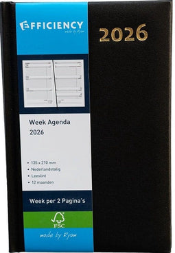 Ryam Agenda (2026) - Weekoverzicht - Hardcover - A5 (135x210mm) - Zwart