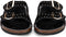 PS Poelman EMMIE - Dames Sandalen - Zwarte Suède met Gouden Details - Hakhoogte 2.5 cm