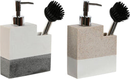 Schuurborstel met handvat en zeepdispenser Home ESPRIT Wit Beige Grijs 11 x 9,3 x 16,6 cm (2 Stuks)