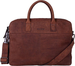 DSTRCT Wall Street - Leren Laptoptas 2 Vaks - Laptopvak 15,6 inch - Bruin