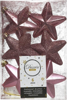 Ornament plastic ster glans-mat-glitter l2 en h7,5 cm 6st