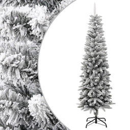 vidaXL - Kunstkerstboom - met - sneeuw - smal - 180 - cm - PVC - en - PE