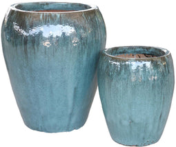 PTMD Nasser Green Round Glazed Ceramic Pot SV2