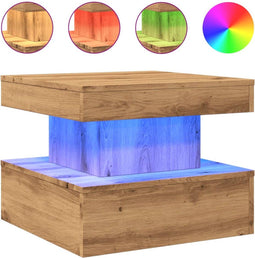 vidaXL - Salontafel - met - LED-verlichting - 50x50x40cm - artisanaal - eikenkleur