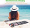 Uitvouwbare draagbaar zonnepanneel - 4 panelen waterbestendige en lichtgewicht solar charger - 22 W. - 2 USB Type-A outputs - 5 V. apparaten opladen - Met 2 zwarte karabijnhaken