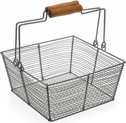 Fruitschaal Versa Vierkant Grijs Metaal Hout Staal (22,5 x 10 x 22,5 cm)