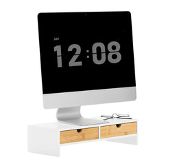 SoBuy BBF02-WN - Monitorstandaard - 2 Laden - 47x11x18cm Wit-Natuur