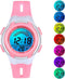 Kinderhorloges Meisjes Jongens Digitaal 7 Kleuren LED Digitaal horloge voor Kinderen Waterdicht Sport Buiten Multifunctioneel Digitale horloges met Stopwatch / Alarm Leeftijd 4-15, roze, klein 26g