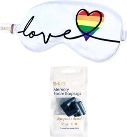 SMUG Slaapmasker met Zwarte Oordopjes - 100% Verduisterend - Verstelbaar Oogmasker in Satijn - Pride Love Print