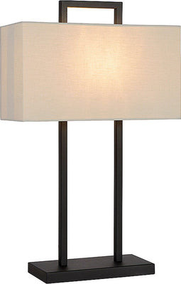 Atmooz - Tafellamp Matera - Slaapkamer / Woonkamer - Industrieel - Zwart en witte kap - Hoogte 59cm - Metaal