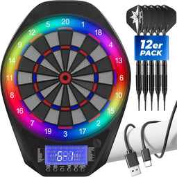 Healfith - Elektronisch dartbord - 34 games 72 varianten 12 dartpijlen - Zwart