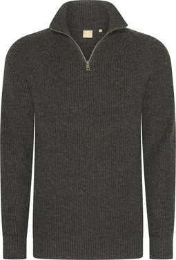 Mario Russo Rib Skipper - Heren Trui - 100% Katoen - Half Zip - Antraciet - L