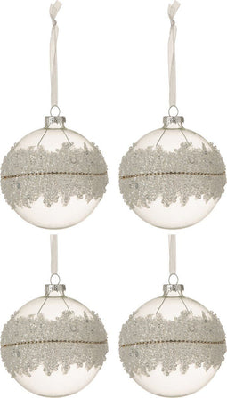 J-Line kerstbal Suiker Midden Diamanten Lijn - glas Klaar - medium - doos van 4