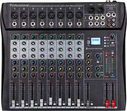 DT8 - Professionele Audio Mixer - 8-Kanaals - USB - Bluetooth - 48V Fantoomvoeding - Zwart