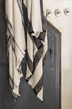 J-Line Plaid met lijnen - katoen - beige - 171 x 127 cm - woonaccessoires