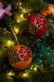 J-Line Kerstbal Broderie Bloem Glas Oker/Mix