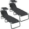 vidaXL - Vouwbare - Ligbedden - 2 - stuks - met - Zonnescherm - Zwart - 600D - Oxford - Stof