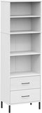 vidaXL - Boekenkast - met - 2 - lades - OSLO - 60x35x180 - cm - massief - hout - wit