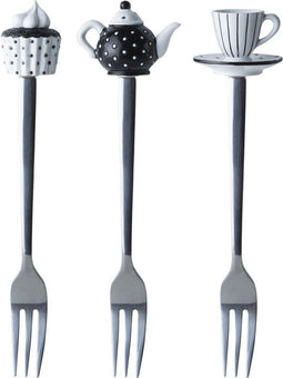 Dutch Rose Zwart-Wit Set van 3 Gebakvorkjes in Geschenkverpakking