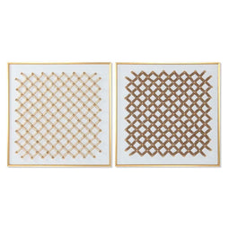 Schilderij Home ESPRIT Wit Gouden Natuurlijk Abstract Modern 100 x 3,5 x 100 cm (2 Stuks)