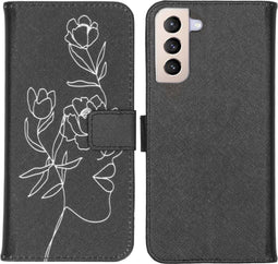 iMoshion Hoesje Geschikt voor Samsung Galaxy S21 Plus Hoesje Met Pasjeshouder - iMoshion Design Softcase Bookcase - Meerkleurig / Woman Flower Black