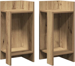 vidaXL - Bijzettafels - 2 - st - met - plank - 25,5x27x60 - cm - artisanaal - eikenkleur