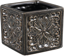 PTMD Lilia Vierkante Bloempot - 12,2 x 12,2 x 11 cm - Keramiek - Grijs